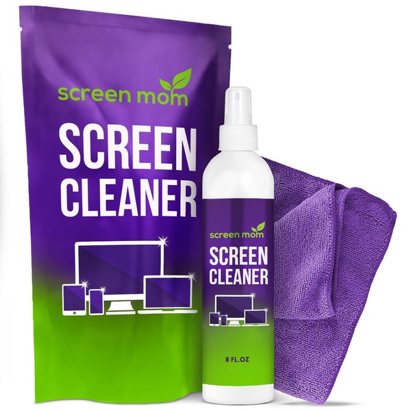 Screen Mom Screen Mom Cleaner Spray and Microfiber Cloth 8oz,