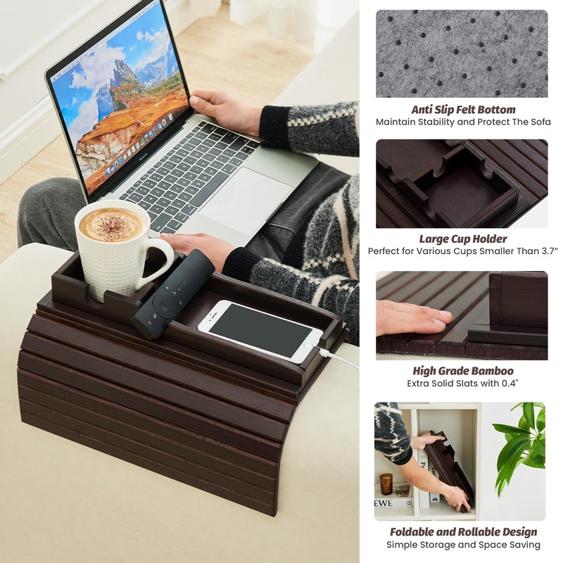 GEHE Detachable Couch Cup Holder, Anti Falling Sofa Arm Tray,