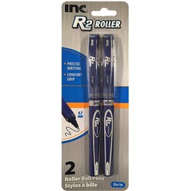 INC 0.7 mm R-2 Roller Ball Pen,Controlled Ink Flow System, Blue Ink, Comfort Grip, 2 pack