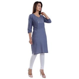 Ramkudi playera india de algodón bordado liso para mujer, Pigeon, XL