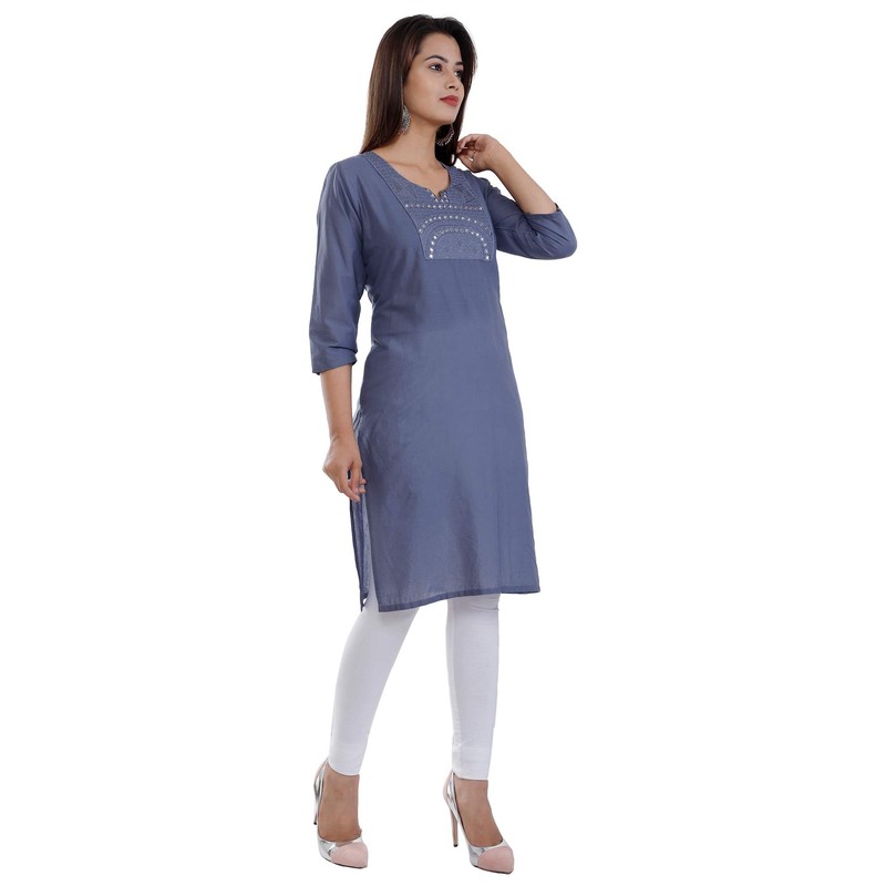 Ramkudi playera india de algodón bordado liso para mujer, Pigeon,