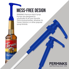 Premium Syrup Pump Compatible with Torani 750 ml Bottle, Davinci Syrups - No Spill, No Clog Syrup Pump Dispenser for Vanilla, Snow Cone, Blueberry, Coffee Flavoring & More (Pack of 6, Blue)