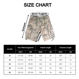 Men's Vintage Cargo Shorts Relaxed Fit Camouflage 100% Heavy Cotton Color Light Camo Size 36
