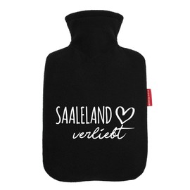 Huuraa Wärmflasche Saaleland verliebt Geschenk 1,8 Liter Black Classic Veloursbezug Saaleland Präsent