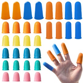 32 Pcs Rubber Finger Protectors, Reusable Rubber Fingers Tip Pads Grips, Rubber Finger Tips Guard Fingertip Protector for Sorting Sewing Collating Writing Sorting Task Sport Games