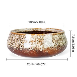 ARTKETTY Succulent Pots - 8 Inch Plant Pot, Large Bonsai Pots with Drainage, Ceramic Planters for Indoor Outdoor Plants, Round Shallow Cactus Flower Plant Container Bowl Decorative Home Garden