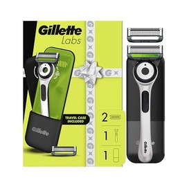 GilletteLabs with Exfoliating Bar Men’s Sharp White Edition Handle, 2 Blade Refills and Travel Case, Gift Set