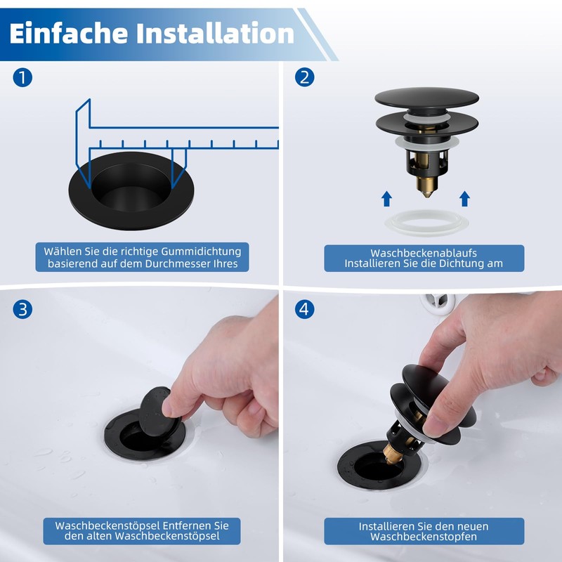 Hibbent Universal Sink Plug Black (1.1-1.81 inches/30-46 mm), Elegant Brass