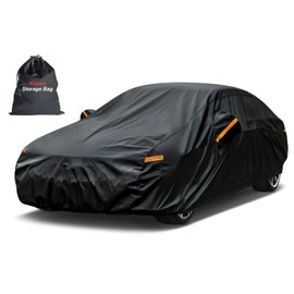 Kayme 7 Layers Heavy Duty Car Cover Waterproof All Weather, Full Exterior Cover Outdoor Snow Sun Uv Protection with Zipper for Automobiles, Universal Fit for Sedan (194-208 inch)