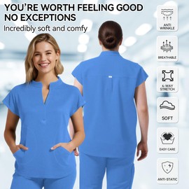 Eipnare Medical Scrubs for Women Set, Stand-up Collar Scrubs Top & Jogger Scrub Pants with 8 Pockets Nurse Uniforms Set
