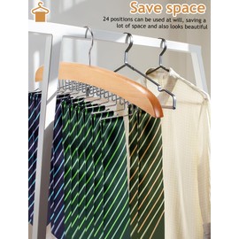 Marstey Tie Holder Wooden Tie Holder Belt Holder with 24 Hooks Multifunctional Hanger for Belt Scarf Tie Storage