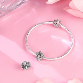 BIZK Crown Charm 925 Sterling Silver Bead Charms for Bracelets and Necklaces for Women Friend and Mother Sister