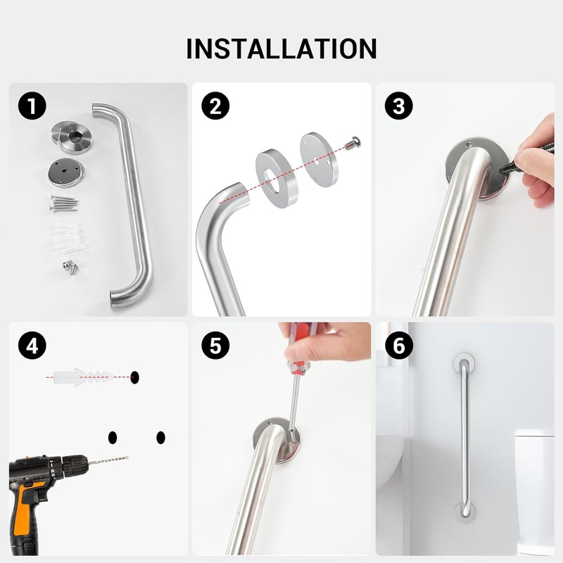 12 Inch Grab Bars for Wall White, Safety Shower Grab