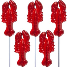 Melville Candy Classic Cherry-Flavored Red Lobster Lollipops – Handcrafted Hard Candy Party Favors – Coastal Wedding Gift or Nostalgic New England Souvenir Individually-Wrapped (5-count, Lobsters)