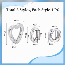 PH PandaHall 3 Styles 925 Sterling Silver Spring Gate Ring Clasp, 10mm Oval Round Necklace Shortener Clasps 15mm Heart Spring Clasp Connector for Jewellery Making