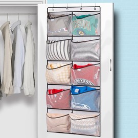 Hocklliy Hanging Storage Organiser,Hanging Organiser with 10 Pockets for Closet,Over the Door Organiser,Hanging Storage Pockets,for Wardrobe Bedroom Toys Clothes Shoe (with 4 Hooks)