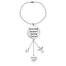 Lywjyb Birdgot Beautiful Rearview Mirror Car Charm Window Hanging Ornament Car Interior Rearview Mirror Pendant New Car Mirror Charms (Drive Safe RM Pendant)