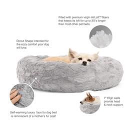 Best Friends by Sheri The Original Calming Donut Cat and Dog Bed in Lux Fur Gray, Small 23x23