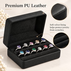 PU Leather Ring Jewelry Box – Multi-Ring Organizer with Velvet Lining for Rings, Earrings, Brooches & Cufflinks, Black