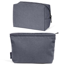 MAANGE Cosmetiquera para Maquillaje de Pana Estética 2 Pcs Bolsa de Maquillaje para Mujer Bolsa de Cosméticos Pequeña para Viajar Neceser Mujer (GRIS)