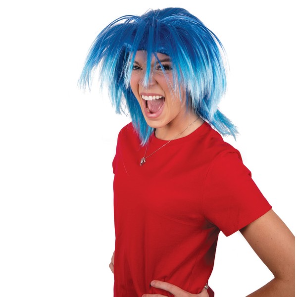 Kangaroo Party Wig – Fizzy and Crazy Hair Wig for Halloween and Costume Parties – 80s Wigs for Men and Women – Unique Spiky and Funny Wig - One-Size Unisex Blue Crazy Wig