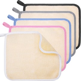 Tatuo 5 Pcs Exfoliating Face and Body Wash Cloths Towel Weave Bath Exfoliating Scrub Massage Bath Cloth for Women and Men, 10.63 x 9.05 Inch (White, Pink, Blue, Gray, Black Edge)