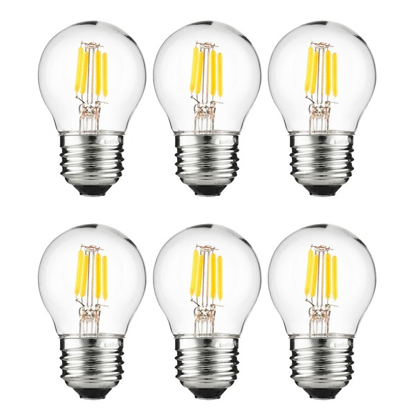Sunlite 40963 LED G16 Filament Globe Light Bulb, 3 Watts (25W Equivalent), 250 Lumens, Dimmable, Medium E26 Base, Short Bulbs for Bedroom, Kitchen, 2700K Warm White, 6 Count