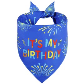 Agroon Blue Dog Birthday Bandana Boy XLarge 1PCS, Durable Triangle Reversible Scarf Bibs Handkerchief for Puppy Pet