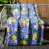 OHS Blanket Throw Lemon Print, Blue Sofa Bed Picnic Garden