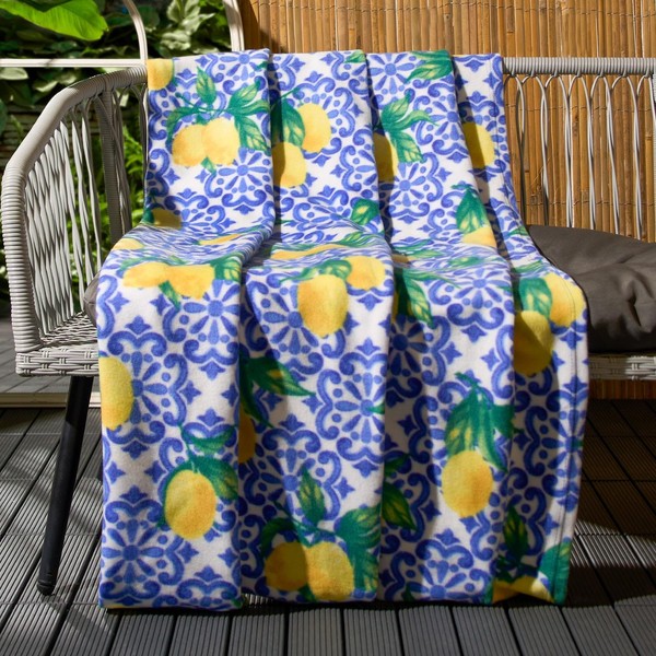 OHS Blanket Throw Lemon Print, Blue Sofa Bed Picnic Garden