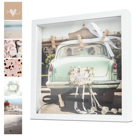 WeddingTree 3D Wedding Picture Frame for Filling - Picture Frame with Clips and Lead - 7 Background Designs and Accessories - Money Gift for Bride and Groom - Wedding Gift Photo Frame with Clips