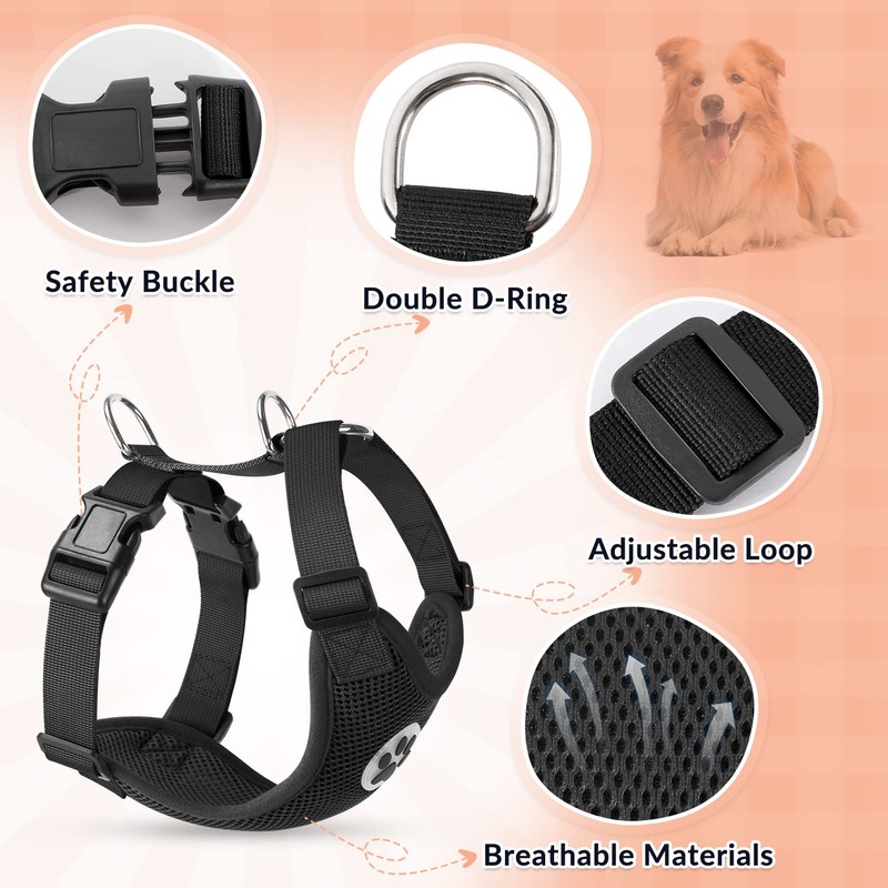 SlowTon Dog Car Vest Harness Multifunction Adjustable Double-Ring Breathable Mesh