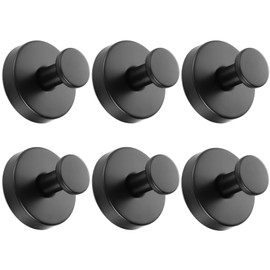 Gooandi Pack of 6 Suction Cup Hooks, Towel Holder with Suction Cup, Suction Cup Hooks, Black, No Drilling for Bathroom and Kitchen, Towel Hooks with Suction Cup, Stainless Steel, Reusable Suction Cups