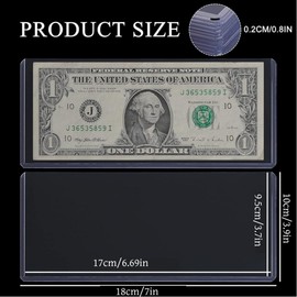 10PCS Bill Clear Holders, PVC Currency Display Sleeves Clear Paper Money Collection Supplies Pages Protect Page for Money Collection, Currency Protect, Regular Bills Protector Case (6.9 x 2.95 Inch)