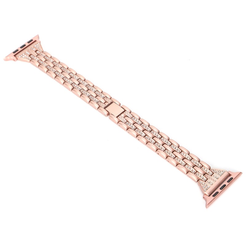 Watch Band Double Rows RhinestonesStudded Replacement Metal Strap for IOS