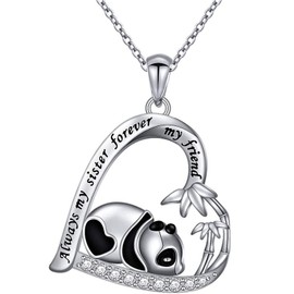 Yienate Silver Crystal Panda Necklace Choker Vintage Heart Panda Pendant Cute Animal Necklace Charm Jewellery I Love You Forever Birthday Gifts for Children Women and Girls, Bamboo