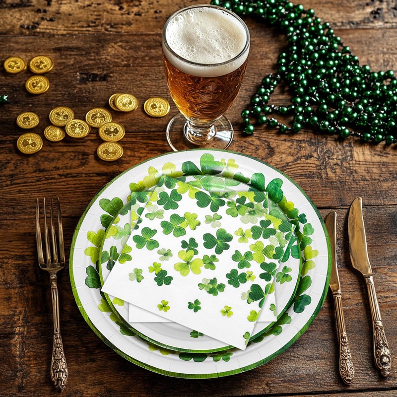 FYSUIMU St. Patrick’s Day Tableware Set Kit Serves 24 Shamrock