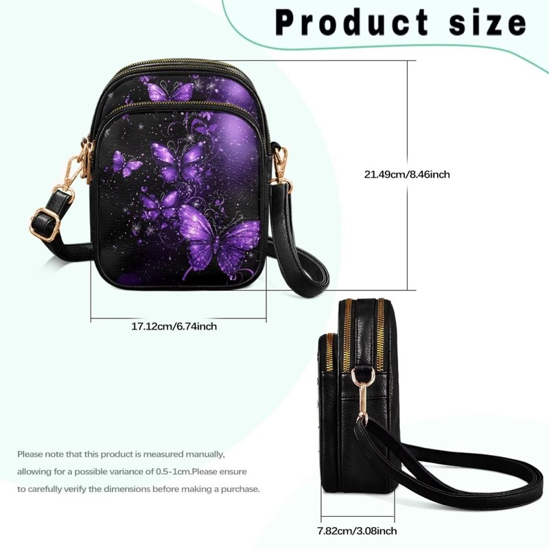 GIFTPUZZ Women's Crossbody Phone Bag Waterproof Purple Butterfly Print Lightweight
