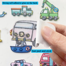Anikoocory 10pcs Cars Trucks Construction Vehicles Patches for Kids Hats Jackets Bags Jeans T-Shirts - Self-Adhesive Embroidered Appliques - NO Need for Ironing On