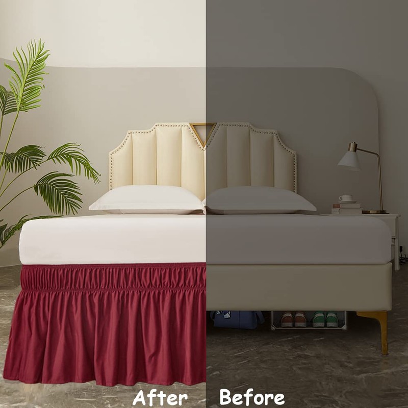 MEILA Wrap Around Bed Skirt Three Fabric Sides Elastic Dust