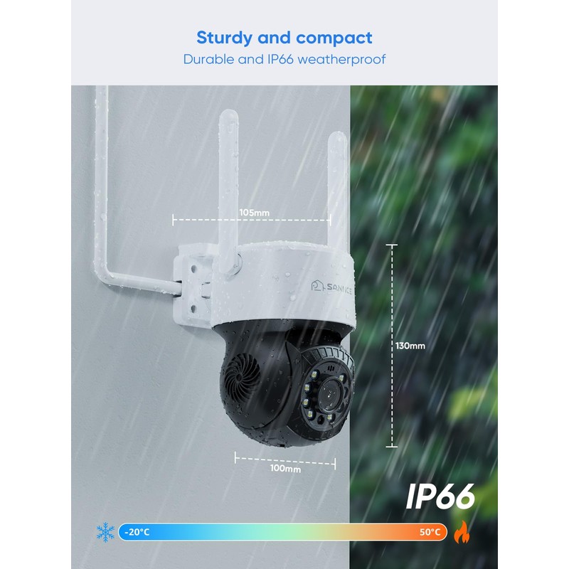 SANNCE PT Camera 2K, Wireless Security Cam 3MP, 350° Horizontal