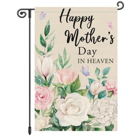 Louise Maelys Happy Mother's Day in Heaven Garden Flag Floral 12x18 Inch Double Sided Cemetery Memorial Carnation Small Burlap Holiday Yard Outdoor Outside Home House Decor