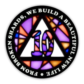 Stained Glass 10 Year AA Chip Sobriety Coin Medallion, Fragments to Freedom Alcoholics Anonymous Addiction Recovery Anniversary Token, Inspirational Sober Gifts for Men and Women by the Token Shop
