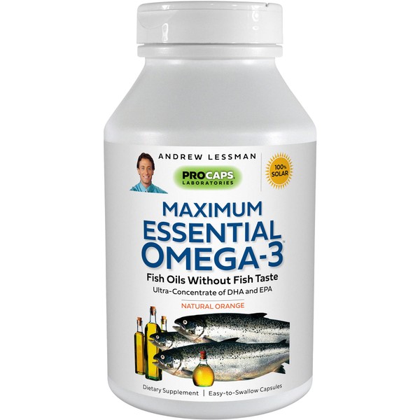 ANDREW LESSMAN Maximum Essential Omega-3 Orange - 360 Softgels - Ultra-Pure, High Potency Omega-3 Oils. High DHA, No Stomach Upset, No Contaminants, No Mercury. Small Easy to Swallow Softgels