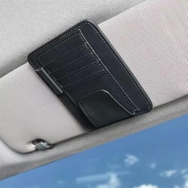 Magnetic Leather Sunglass Holder for Car Visor - Eyeglass Hanger Clip, Sunglasses Holder and Ticket Card Clip - Car Visor Accessories