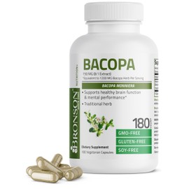 Bronson Bacopa Supports Healthy Brain Function and Mental Performance, Traditional Herb, Non-GMO, 180 Vegetarian Capsules