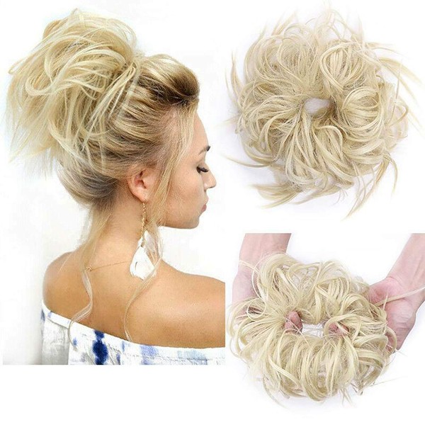 XXL Hairpiece Extensions Bun Hair Scrunchie with Hair Straight Hair Bun Updo Hair Extension for Women 45 g Bleach Blonde