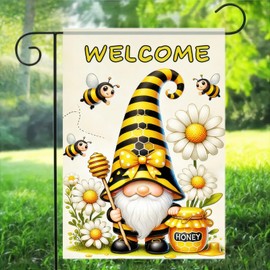 BlissYard Welcome Spring Summer Garden Flag Double Sided 12 x 18 Bumble Bee Gnome Decorative Garden Flag Daisy Flower Spring Yard Outside Decorations Farmhouse Outdoor Small Home Decor