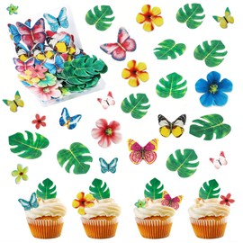 123 Stück Essbare Tortendeko BOZILY 35x Essbare Blumen für Cupcake Topper+ 48x Essbare Blätter Kuchen Dekoration+ 40x Essbare Schmetterlinge Deko Torte für Kuchen, Muffins, Cup-Cakes (3 Stile)