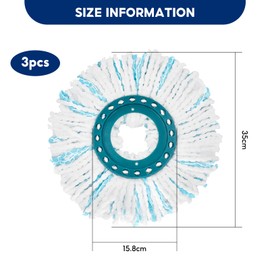 3 Pack Mop Replacement Heads, Mop Refill Classic Spin, Microfiber Mopp Head Clean Twist Disc Reusable Compatible with Leifheit Turbo Mops, 360° Rotating